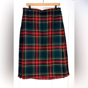 Vintage Scotland Highland House Pure New Wool Tartan Plaid Midi Skirt Women‎ 16
